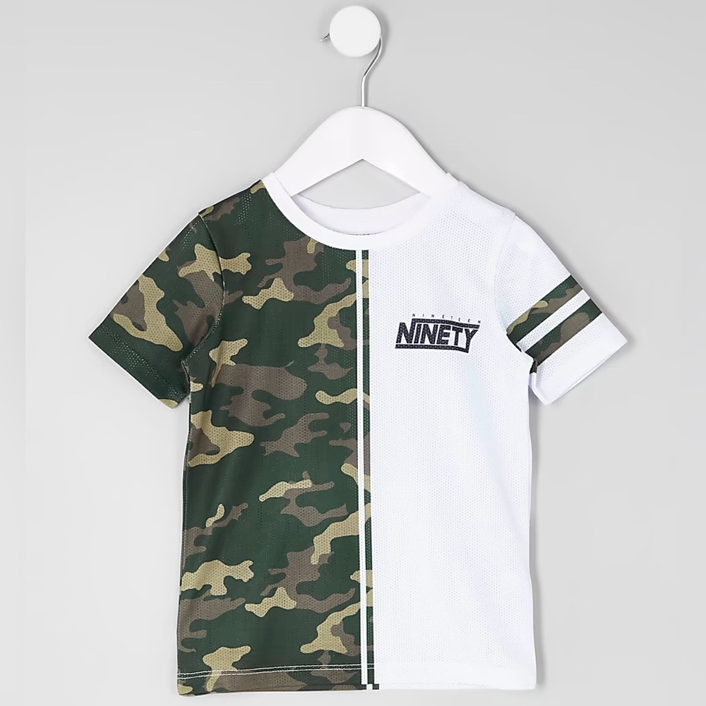 River Island Toddlers White Split Camo Mesh T-Shirt